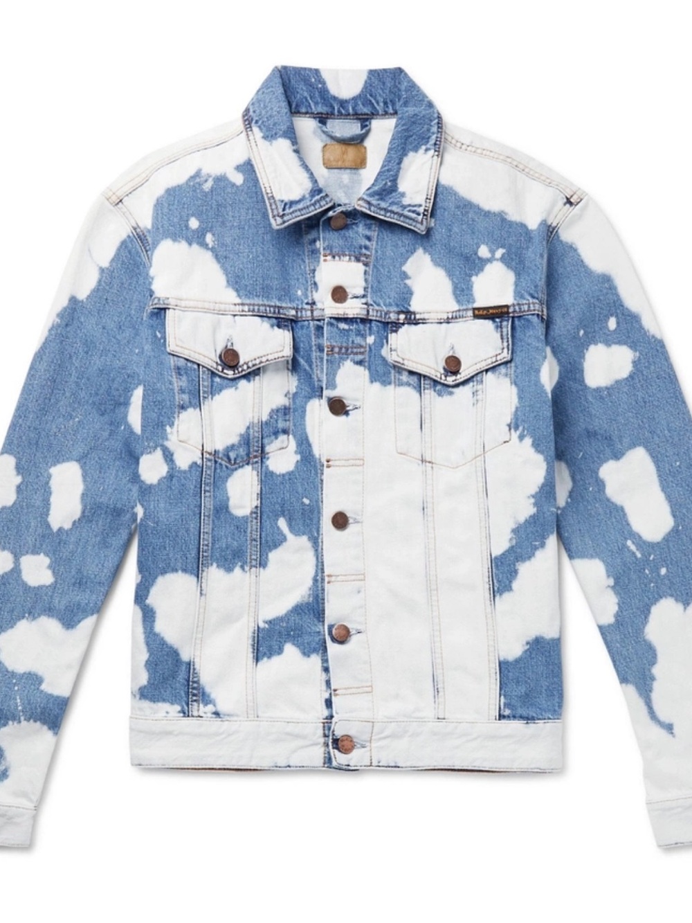 Nudie Jeans Two-Tone Bleach Effect Denim Jacket - Blue & White